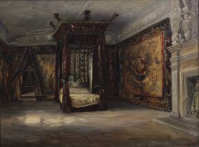 Attributed to DUNCAN MACKELLAR RSW (SCOTTISH 1849 - 1908), Bedroom Scene with Four Poster bed, oil