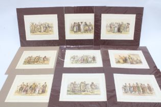 Set of nine coloured Native Race prints to include, Caucasian Race, Malay Race and Mongol Race -