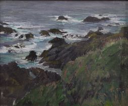 EARLY 20TH CENTURY SCHOOL, UNTITLED SHORE SCENE, oil on canvas board, signed indistinctly lower left
