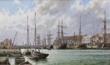 RODNEY CHARMAN (1944-),POOLE HARBOUR 1905, oil on canvas, signed and dated 85, in a silver