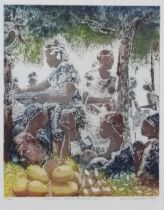 CHINWE CHUKWUOGO-ROY (NIGERIAN, 1975-2012) INHAMBANE MARKET, MOZAMBIQUE, etching with aquatint,