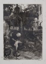 Phillipe Zilcken, an etching after Matthew Maris, framed under glass, 11 x 16cm