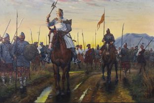 ALEXANDER BLACK (SCOTTISH) BRUCE AND THE CLANSMEN, BANNOCKBURN 1314, oil on canvas, signed & dated