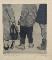 Mid century etching 'On the way home' signed indistinctly and dated 65, framed under glass, 15 x