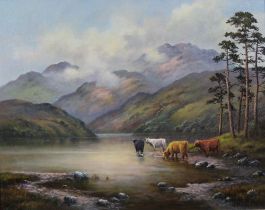 WENDY REEVES (British, b. 1944), 'Highlanders Looking North, Loch Lomond, oil on canvas, signed,