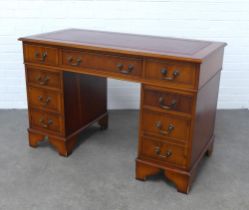 Yew wood pedestal desk, 112 x 80 x 60cm.