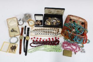 Quantity of vintage and later costume jewellery together with a selection of wristwatches, etc (a