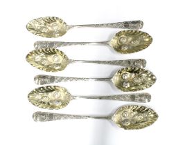 Set of six Georgian silver berry spoons, London 1809 (6)