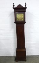 18th century grandfather clock, brass dial inscribed Worcester, 49 x 224 x 28cm.