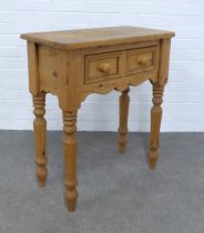 Pine consol table with a single frieze drawer, 70 x 79 x 35cm.