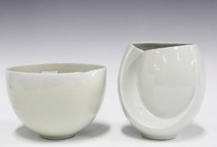 Sarah Jane Selwood white crackle glazed porcelain cup and a Sarah Jane Selwood white glazed