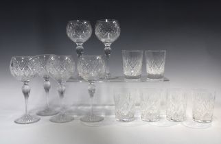 Set of six cut crystal wine glasses and matching set of six tumblers, (12) 17cm.