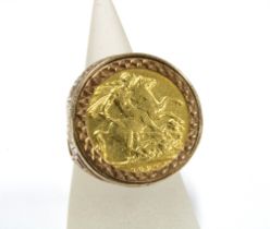 George V gold sovereign, dated 1921, mounted in a 9ct gold ring setting