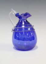 Murano blue glass jug with clear glass trail and handle, 17cm.