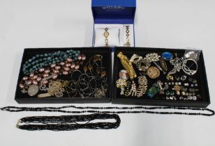 A quantity of costume jewellery and a boxed Rotary wristwatch with bracelet (a lot)