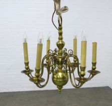 Brass Dutch style six branch chandelier, 57 x 59cm.