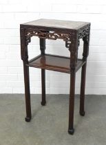 Late Qing Dynasty marble inlaid & hardwood jardinière stand