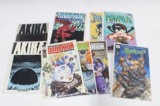 Collection of Manga, including Akira issues 11 and 16, Masamune Shirow's Dominion 1-6, Appleseed 1 &