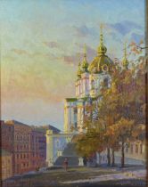 RUSSIAN SCHOOL, oil on canvas of a church, signed and framed, 29 x 37cm