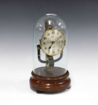 Pinchin Johnson 800 Days mantle clock with glass dome and circular wooden base, overall height