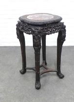 Late Qing Dynasty marble inlaid & hardwood jardinière stand, 54 x 77cm.