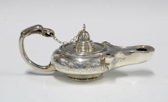 Victorian silver inkwell in the form of an Aladdin's Lamp, James & Walter Marshall, Edinburgh