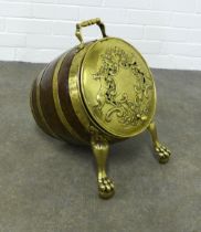 Brass 'bulldog' barrel coal bucket, 34 x 45cm.