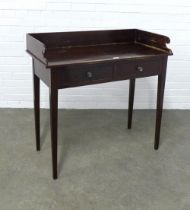 Early 20th century stained pine table, three quarter ledgback and two frieze drawers, 94 x 89 x