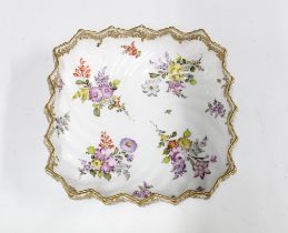 Dresden porcelain dish of square fluted form, with gilt edge rim and floral spray pattern, 22 x