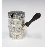 Victorian silver shaving pot, London 1880, likely Dutch Import, hinged lid with figures and he