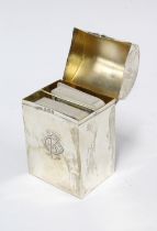 Edwardian silver card box, silver gilt interior containing playing cards, Grey & Co, Birmingham