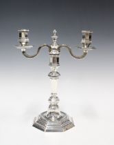 Christofle silver plated candelabra on octagonal base, with personal inscription. 28cm high