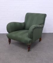 Late 19th century country house armchair, later upholstered in modern green fabric, on mahogany