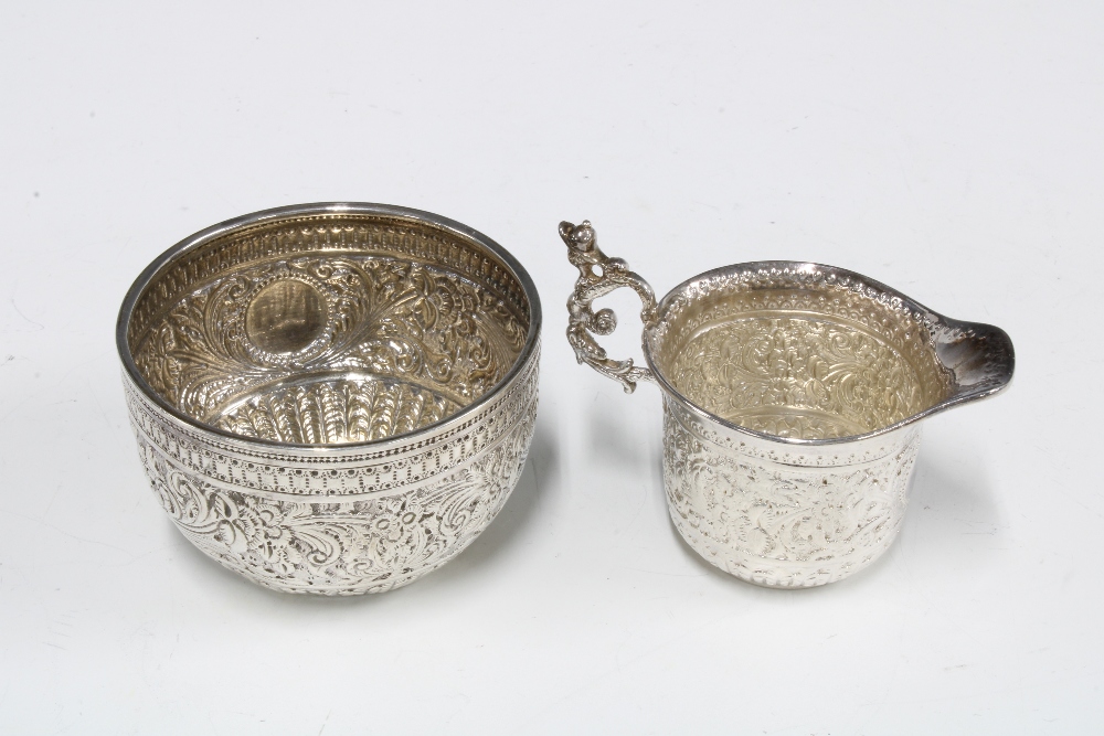 Victorian silver sugar bowl and milk jug with foliate decoration, London 1893, (2) - Image 2 of 3