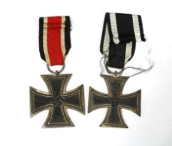 Two German Iron Cross medals to include 1813 - 1914 and 1813 - 1939, with ribbons (2)