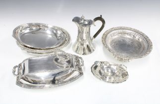 A quantity of Epns and silver plate wares to include entrée dishes, coffee pot, swing handled