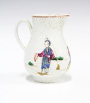 18th century Chinese famille rose jug, sparrow beak and painted with two figures, restored, 9.5cm.