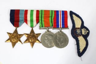 WWII group of four medals together with RAF wings (5)