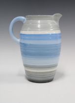 Shelley Art Deco blue banded Harmony jug, printed factory backstamp, 21 x 16cm.