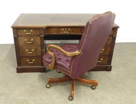 Buttonback upholstered swivel chair and pedestal desk 153 x 77 x 65cm. (2)