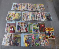 Box containing a collection of vintage Spiderman and X-Men Marvel comics
