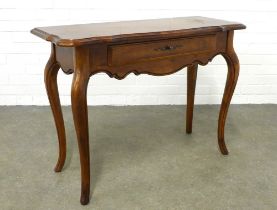 Queen Anne style serpentine side table, inside of drawer stamped Ethan Allen, 97 x 77 x 37cm.