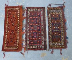 Three Turkoman Yomat torba, 101 x 41cm.