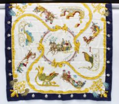 HERMES 'PLUMES ET GRELOTS' SILK SCARF, designed by Julia Abadie