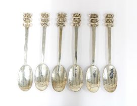 A rare set of six silver teaspoons by Bertha Inglis, Edinburgh 1951, with planished bowls and