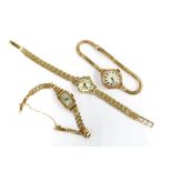 Two vintage 9ct gold bracelet wristwatches, both stamped 9ct and a gold plated wristwatch (3)