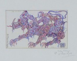 ROBIN SPARK (1938 - 2016) baby dragon, coloured print, pencil signed, framed under glass, 16 x 10cm