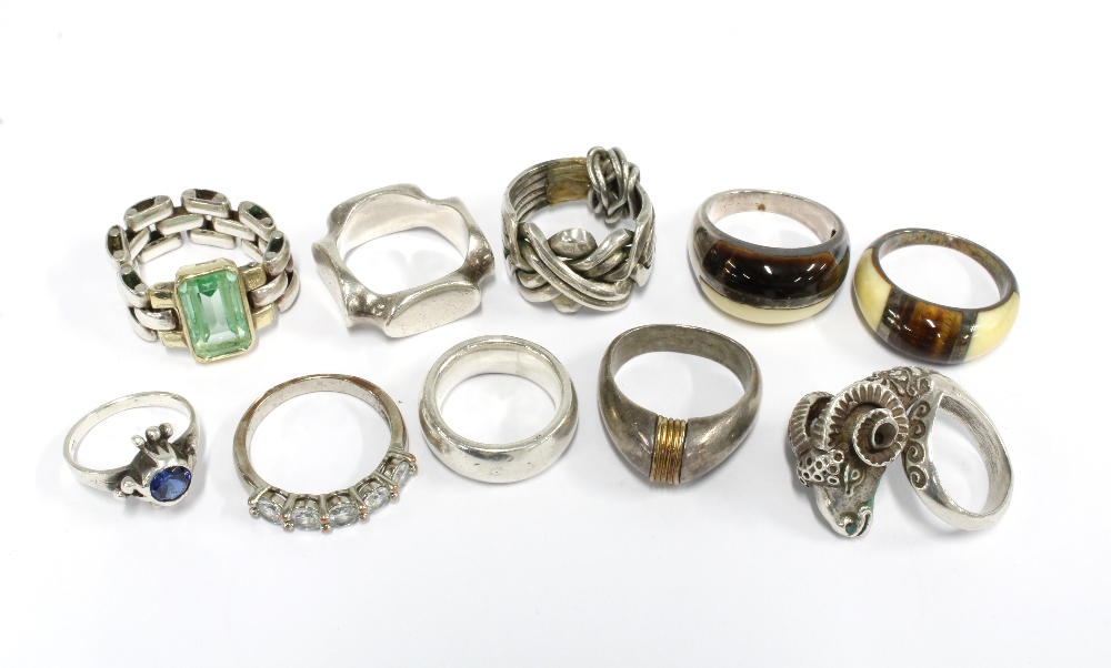 A collection of silver and costume jewellery rings (10)