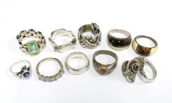 A collection of silver and costume jewellery rings (10)