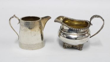 George IV silver cream jug, London 1825 and a Victorian silver cream jug, Sheffield 1897 (2)